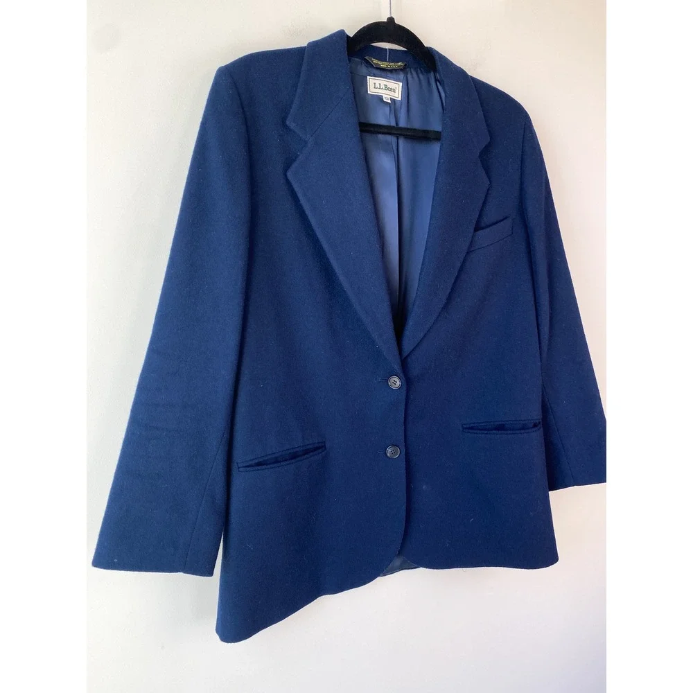 LL Bean Womens Blazer 10P Navy Wool Cashmere Vintage Jacket Petite‎ Old Money